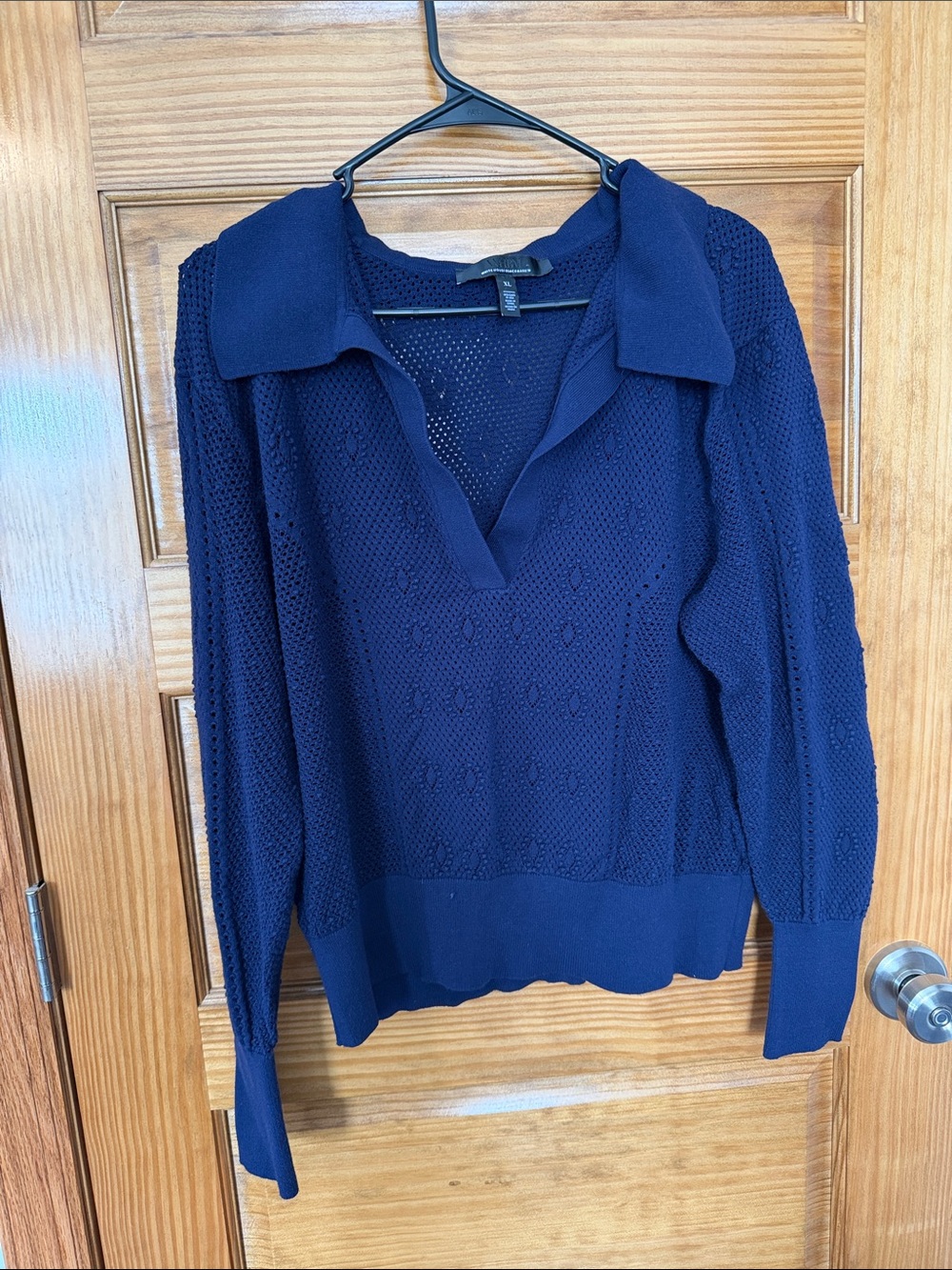 White House Black Market Navy Open Polo V‑Neck Knit Sweater- Size XL